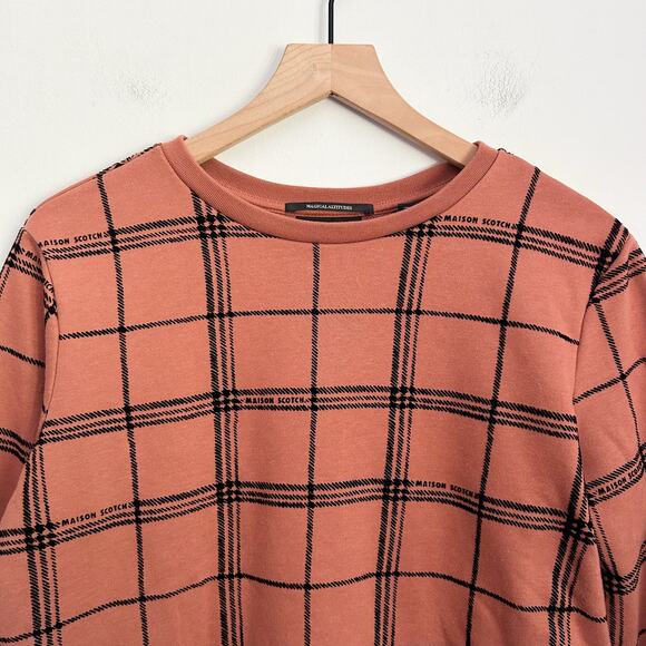 Scotch & Soda Plaid Crew Neck Cotton Pullover Top Size M Orange - Picture 2 of 7